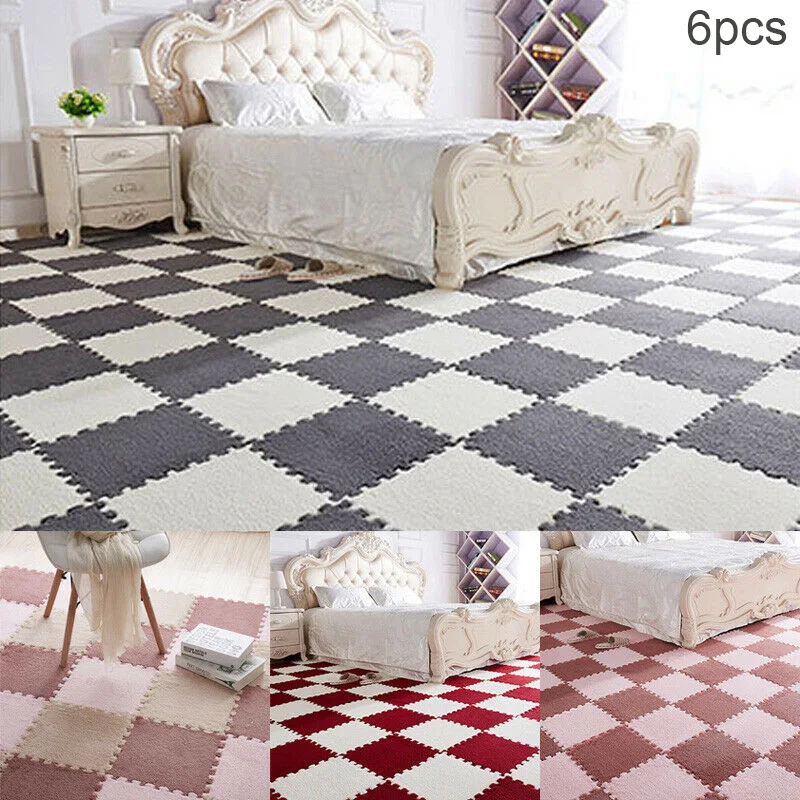 

6Pcs/Set Fluffy Jigsaw Puzzle EVA Foam Rug Anti-Skid Bedroom Carpet Floor Mat LBShipping