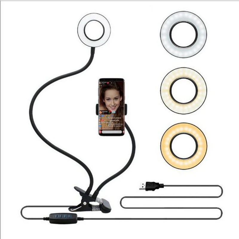 

Portable LED Light with Cell Phone Holder Ring Fill Lamp Adjustable Light Modes FKU66