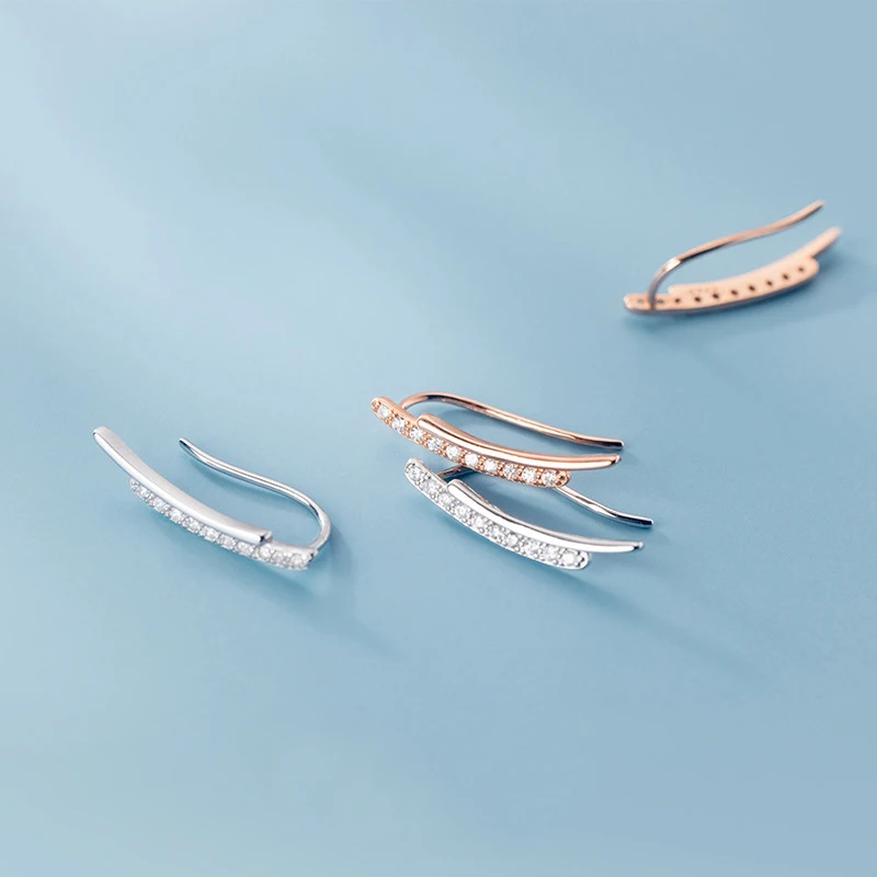 

Fine Ear Climber Earrings Real 925 Sterling Silver One Row of Zircon Ear Crawler Earrings U Shape Clip On Earrings for Women