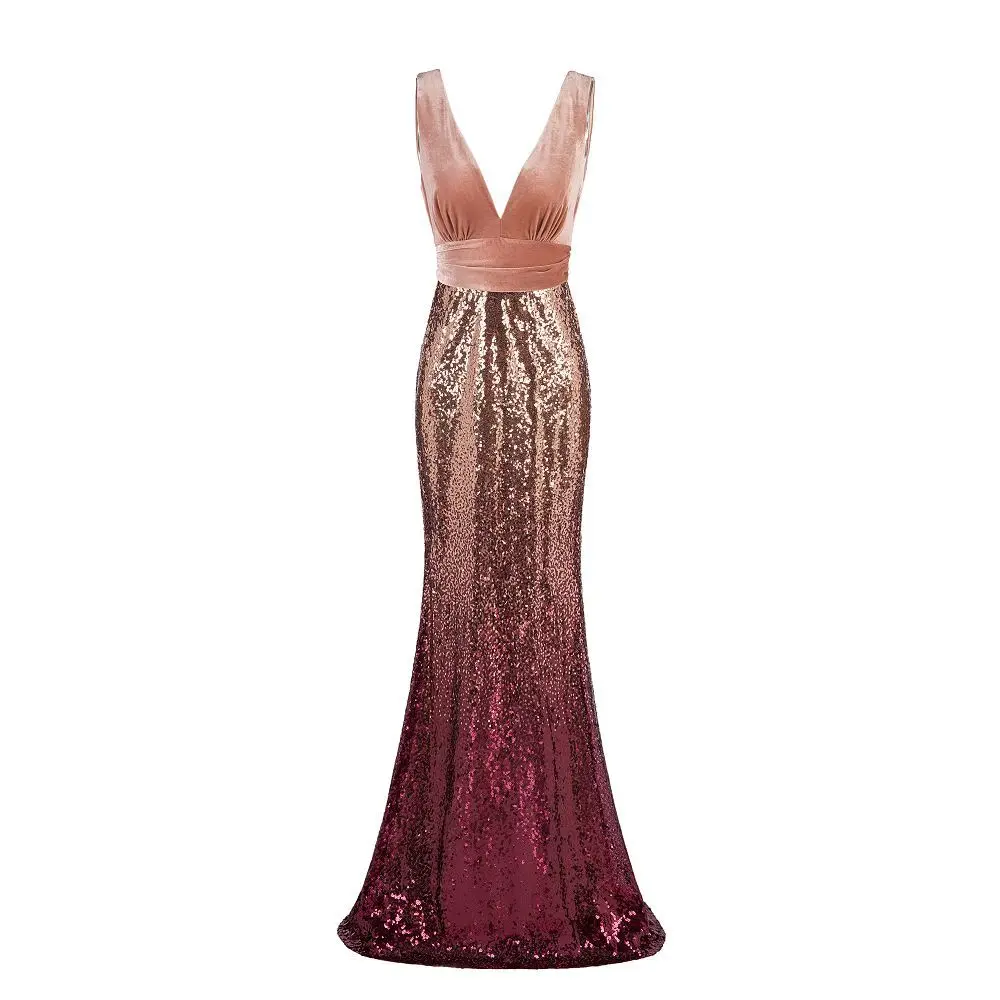 Осеннее сексуальное красное платье с блестками и v-образным вырезом, Vestidos De Fiesta De Noche, без рукавов, элегантное женское платье русалки - Цвет: Pink