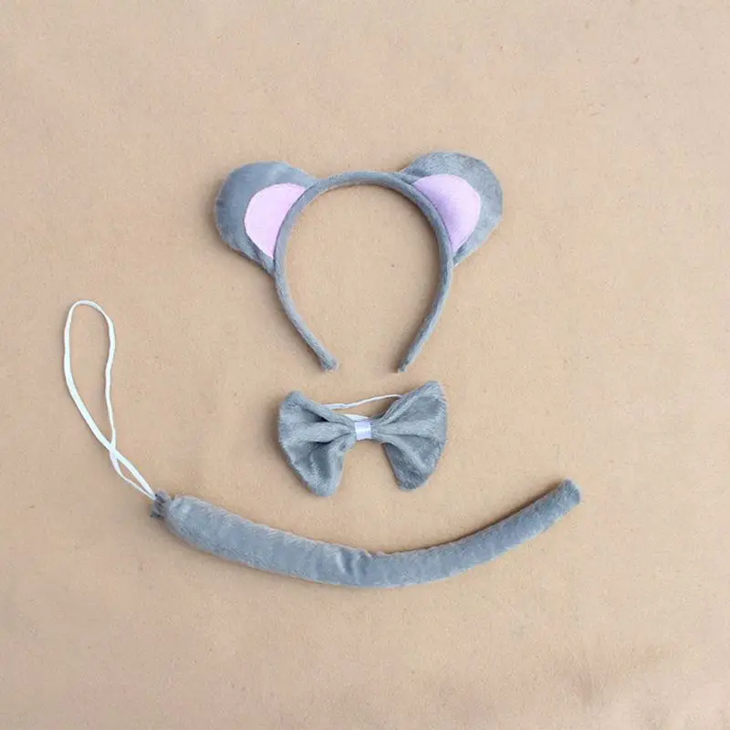 Детский костюм животного для взрослых из 3 предметов милый головной убор с ушками мышки галстук-бабочка длинный хвост Хэллоуин День рождения подарки косплей комплект