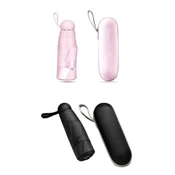 

2 Set Mini Umbrella Kids Windproof Colorful Pocket Umbrella Rain Women Anti Uv Sun 6K Small Umbrellas-Pink & Black