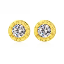 Круглые кристаллы, серьги из нержавеющей стали, CZ цирконий, римские цифры, серьги-гвоздики для женщин, брендовые ювелирные изделия, серебряные серьги