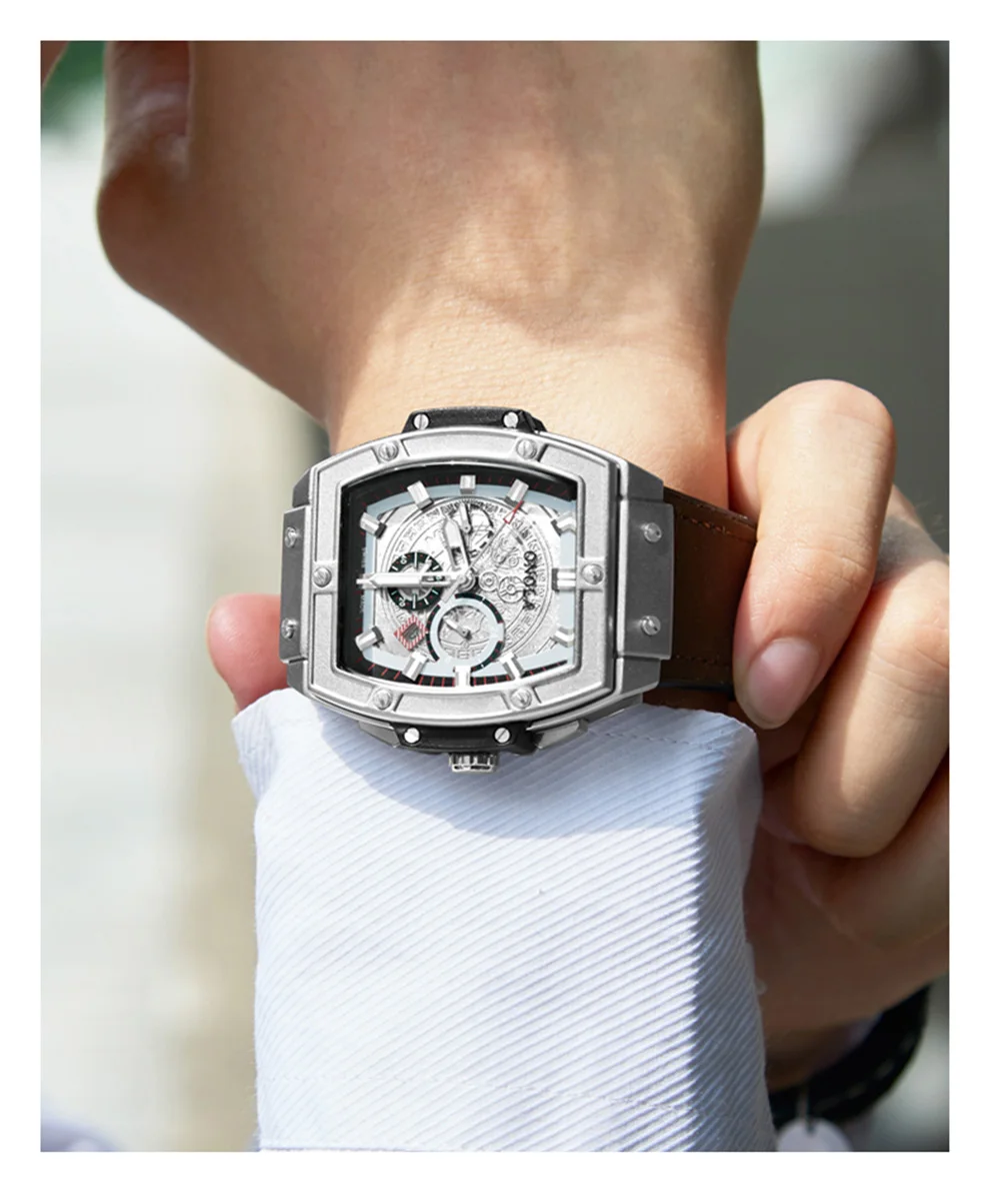ONOLA механические часы для мужчин Топ люксовый бренд lumious tonneau квадратный большой циферблат Мужские автоматические часы