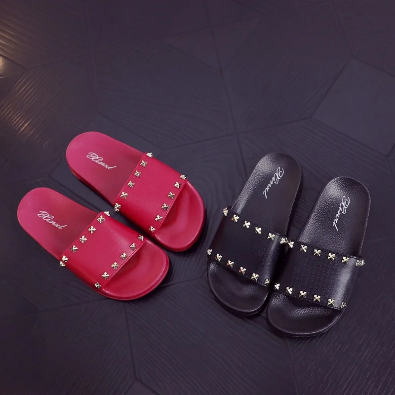 

Europe And America Summer New Style A- line Women's Fashion Flat Rivet Leisure Slippers Students Slippers Korean-style Nursing H
