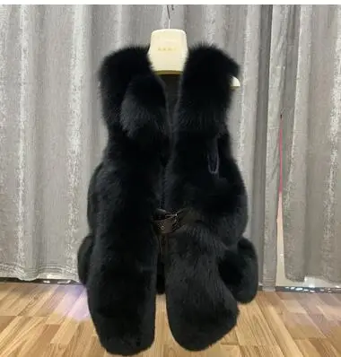 Новинка, высококачественный Великолепный жилет из натурального Лисьего меха для женщин, жилетка без рукавов, зимний теплый жилет из натурального меха s - Цвет: Черный