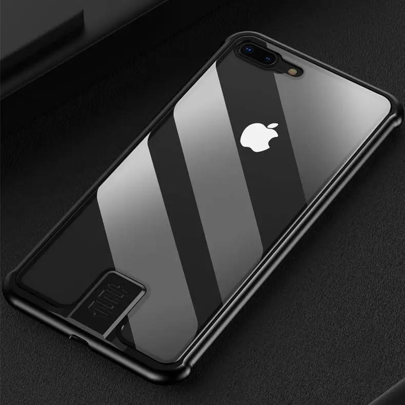 Чехол для Iphone Xs Max Xr Xs X 9h твердость прозрачный из закаленного стекла и алюминия металлический слайдер чехол для Iphone 7 8/Plus тонкие чехлы - Цвет: Черный