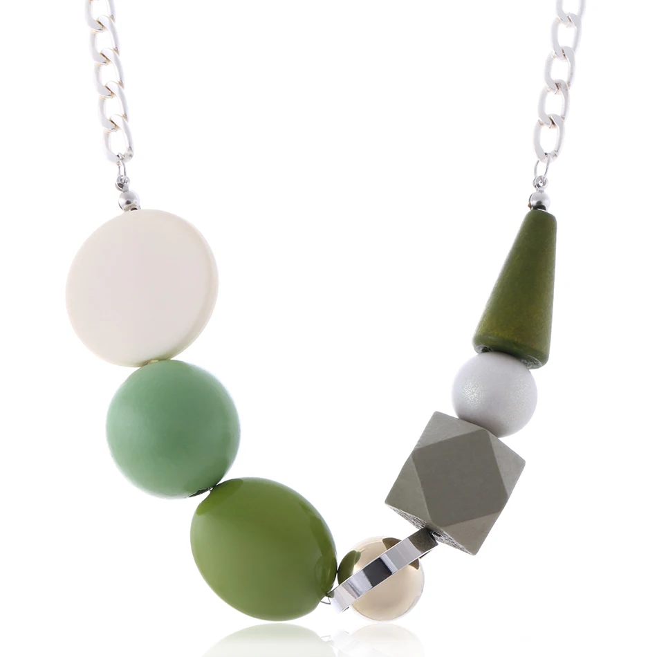 Женское Ожерелье из деревянных бусин для женщин, геометрическое ожерелье s& Кулоны, массивное ожерелье, новые ювелирные изделия для подарка женщинам MX056 - Окраска металла: GREEN