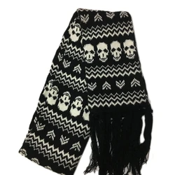 Men's Black and White Stylish Knitted Wool - Feel Long Fashion Scarf with Skull and Crossbones Design (D)
