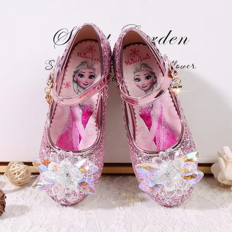 Children Princess Shoes for Girls Party High Heel Sandals Fashion Flower Kids Glitter Leather Shoes Butterfly Knot Dress Wedding - Цвет: as pictures