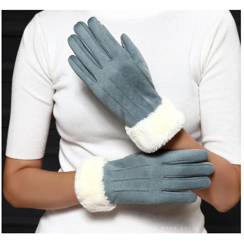 Новые зимние теплые варежки двойные толстые плюшевые наручные женские перчатки с сенсорным экраном для вождения альпинизма