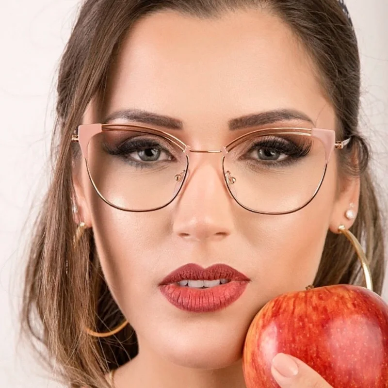 

Fashion NEW Arrival Cat Eye Retro Simple Metal Eyewear Clear Lens Women Frame Brand Designer Optical Computer Glasses