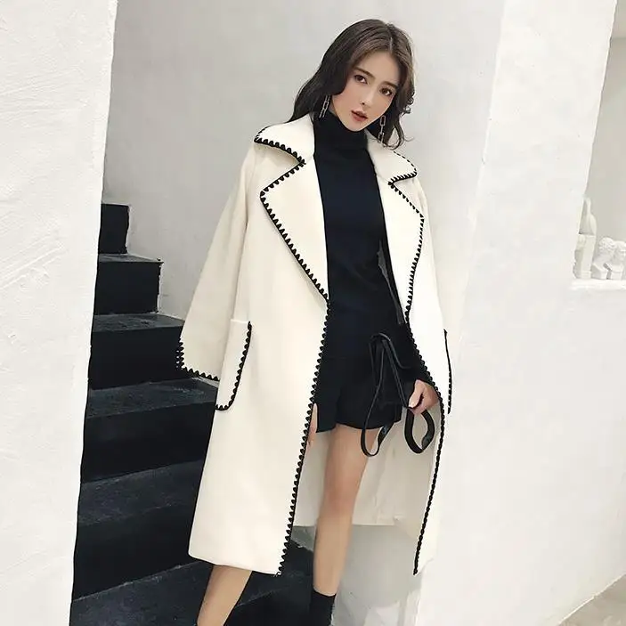 Зимнее корейское Женское пальто модное винтажное шерстяное Свободное пальто с отложным воротником Женское пальто abrigos