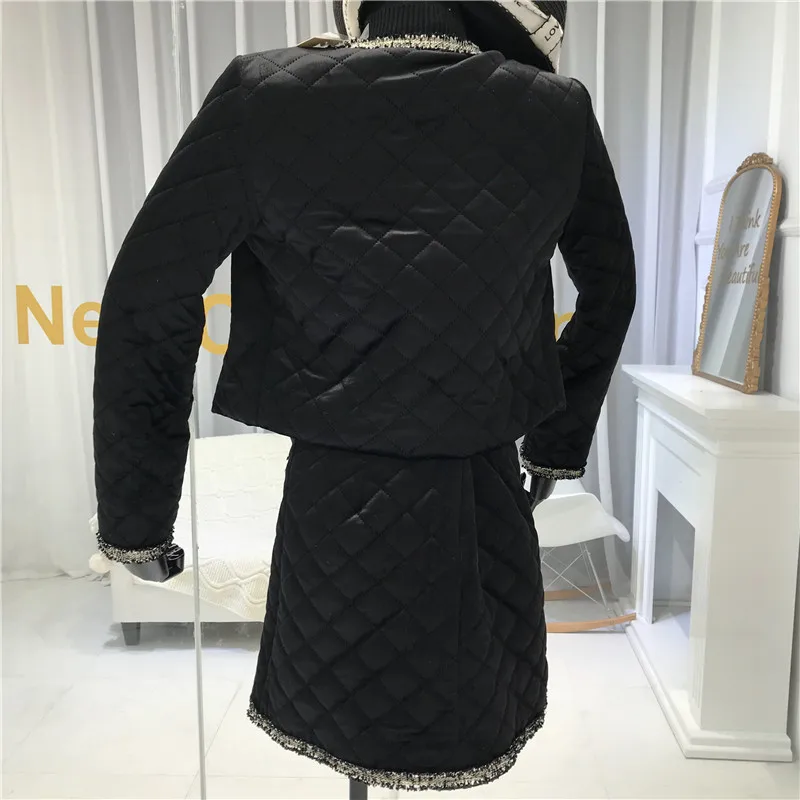 ALPHALMODA, зимняя женская куртка, юбка, 2 шт., модный костюм, в сетку, с подкладкой, короткая верхняя одежда, пальто+ трапециевидная юбка, Модный комплект