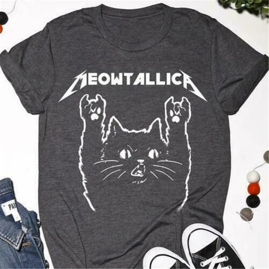 

Cat Meowtallica Cat Rock Music Men T-Shirt Dark Heather Cotton S-3Xl Summer Style Tee Shirt