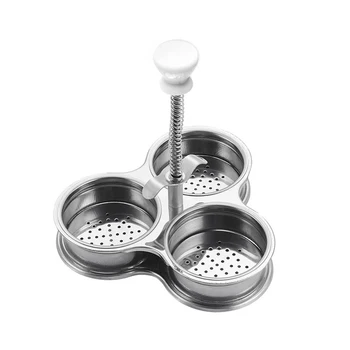 

Home Egg Poacher Non Stick Stainless Steel Baking Kitchen Cookware Boiler Steamer Spring Handle 3 Compartments Easy Clean