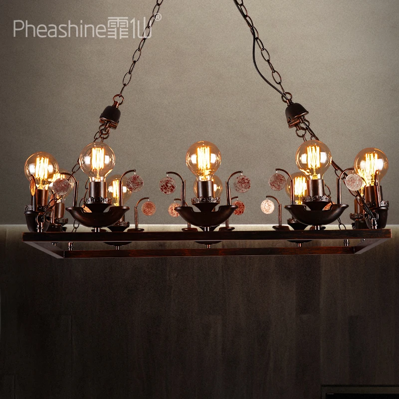 Vintage industrial style living room dining room rectangular chandelier hotel bar bar engineering iron lamp
