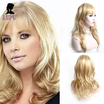 

LUPU 24Inches Long Blonde Wigs with Bangs Heat Resistant Synthetic Wave Wigs Cosplay for Black/White Women African American