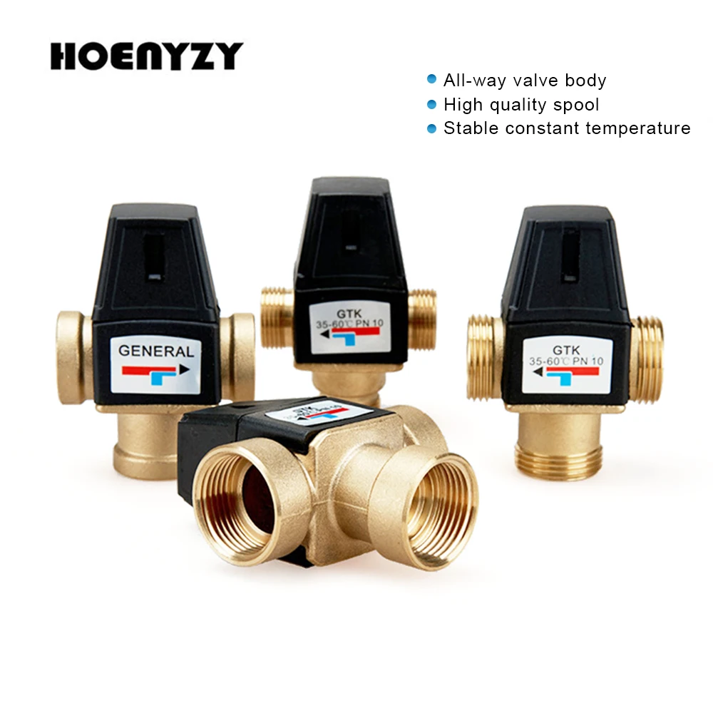 3/4 "1" หญิง/ชายทองเหลือง Thermostatic วาล์วผสม DN20/25 3-Way Thermostat สำหรับเครื่องทำน้ำอุ่นพลังงานแสงอาทิตย์ห้องน้ำอุปกรณ์เสริม 1