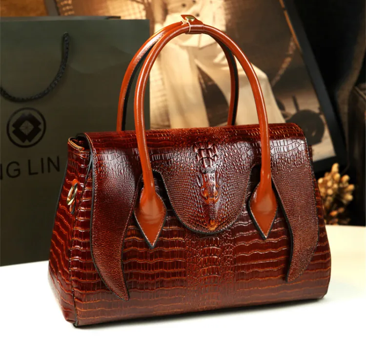 Crocodile Pattern Genuine Leather Women Handbag