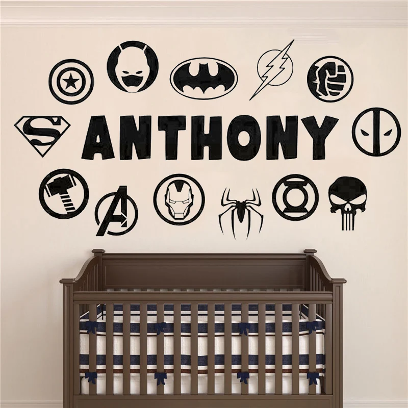 

Superheroes Vinyl Wall Sticker Cartoon For Kids Name Wall Murals Hero Superman Batman Pattern Wall Decal Avengers Home Decor