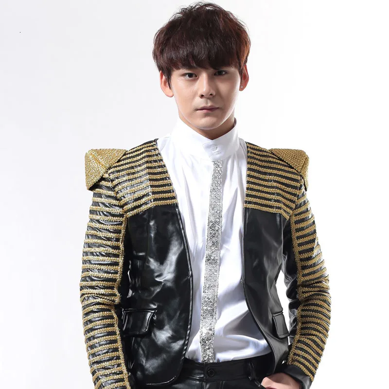 Punk Men Nightclub Personalized Embroidery Outerwear Black Red And White Jacket Singer Stage Costume Performance Show Serve Male | Мужская