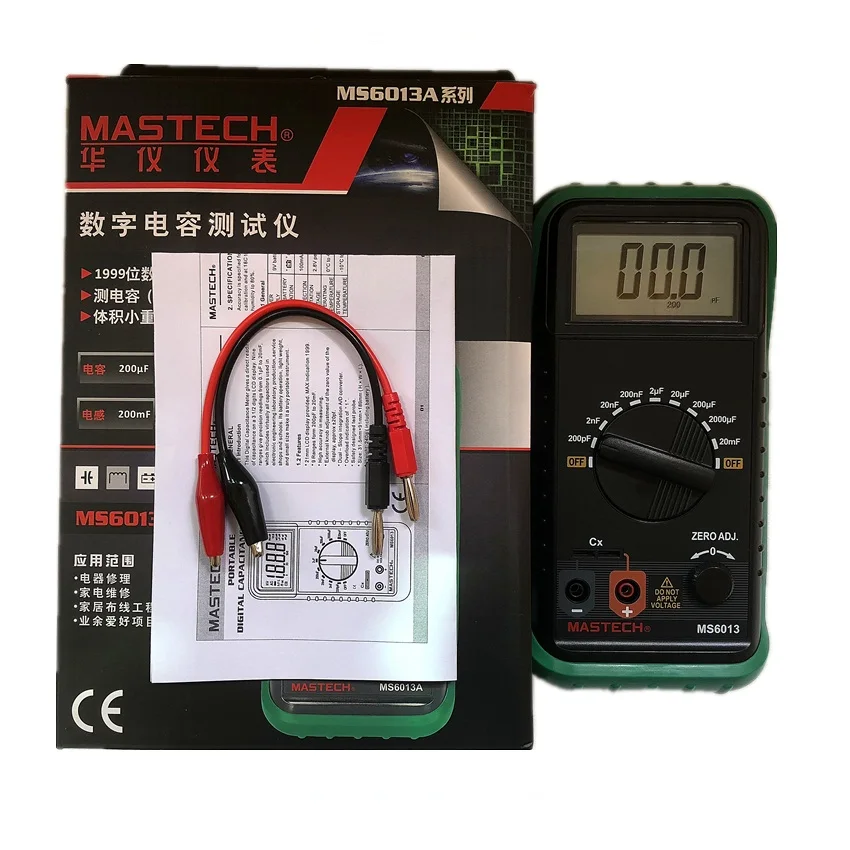 MASTECH MS6013(MY6013A) 1999 отсчетов портативный 3 1/2 цифровой измеритель емкости конденсатор тестер 200pF до 20mF