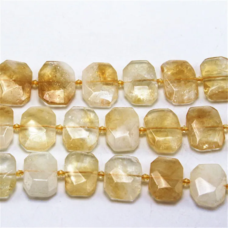 Natural Genuine Facetec Clear Yellow Citrine Quartz Crystal Slab Cushion Rectangle Nugget 15X20mm 15