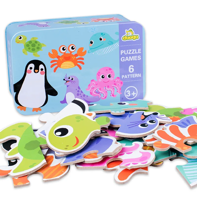 

Kids Educational Toys Animal Fruit Traffic Iron Pack Infant Baby Large Piece Large Particle Puzzle Wooden Toy Children Gift Toys