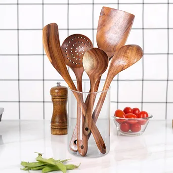 

Thailand Teak Natural Wood Non-stick Kitchenware Spoon Turner Rice Colander Soup Skimmer Cooking Spoons Scoop Kitchen Tools Sets