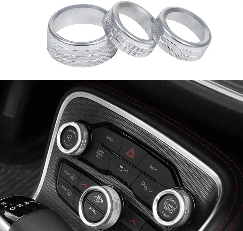 Air Conditioning Volume Radio Button Knob Cover Aluminum Decorative Ring for Dodge Challenger Charger Accessories 2015- car knob covers
