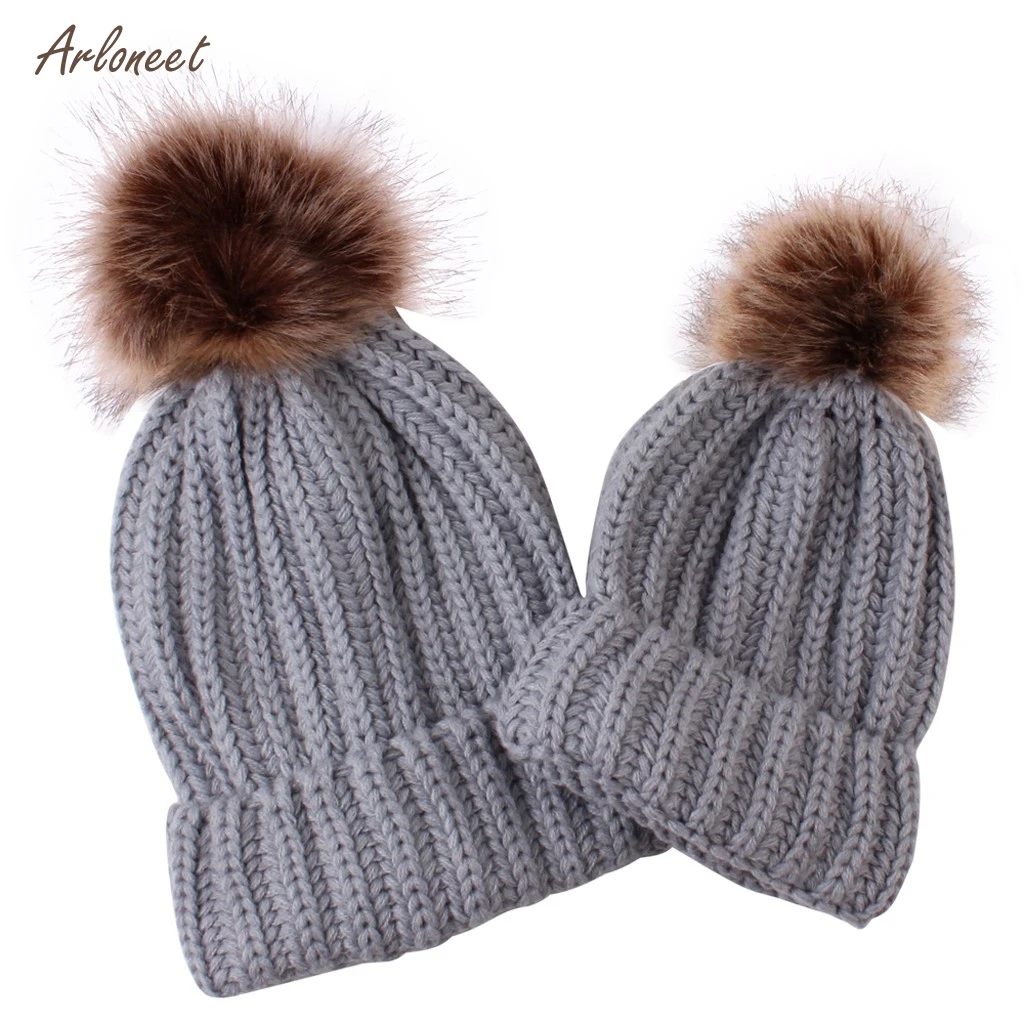 

ARLONEET 2PCS Mom &Baby Knitting Keep Warm Hat Kids Baby Hats Knitted Wool Hemming Hat Fit for 0-7 Months Baby 2019