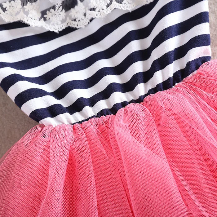 Симпатичное летнее платье для маленьких девочек кружевное трикотажное платье в полоску с бантом милые платья для принцессы вечерние детская одежда