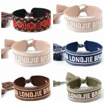 

2020 Hot Sale Woven Bracelet Handmade Letter Embroidery Cotton Bracelets Brand Fabrics Tassel Adjustable Bangle wholesale