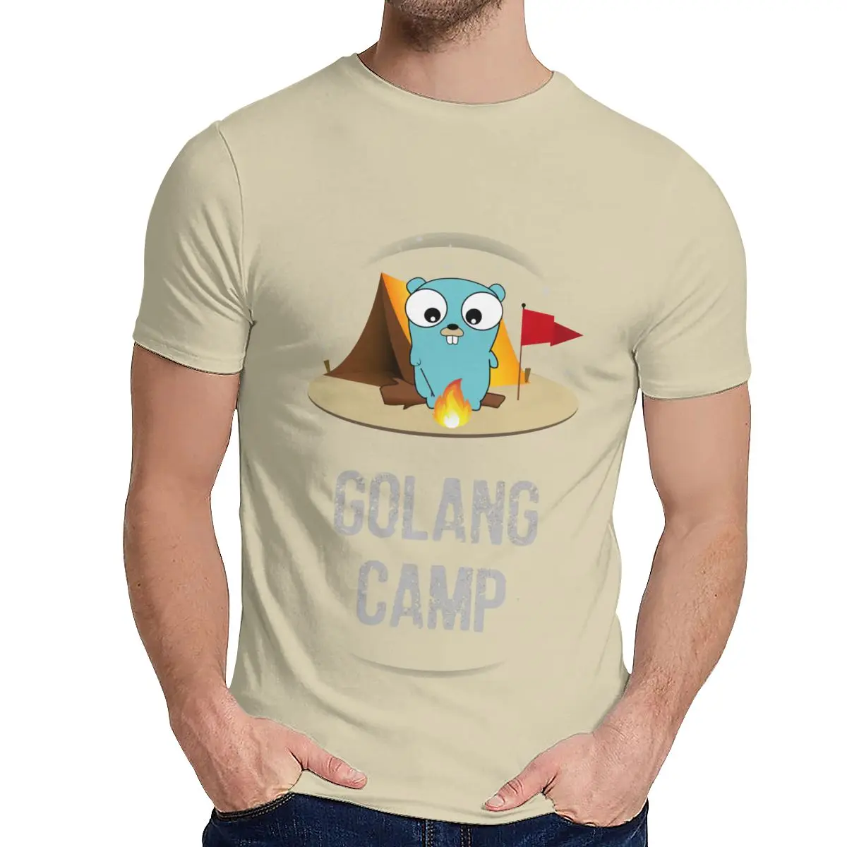 Мужская футболка Golang Gopher Мягкий Топ вокруг шеи Винтажная Футболка - Цвет: Хаки
