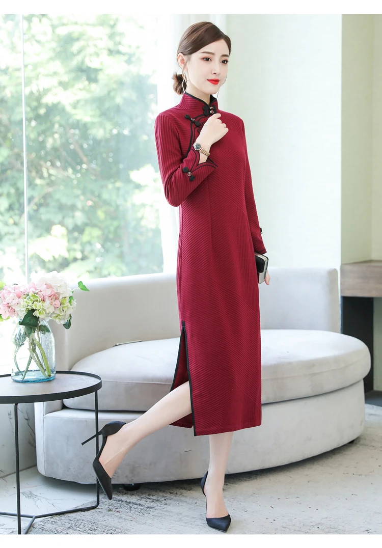 female aodai elegant bridesmaid improved cheongsam women split long sleeve qipao wedding party dress vestidos chinese style