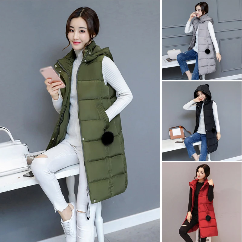 Women Hooded vest Pocket Zipper Button Coat Vest Waistcoat fashion slim solid color autumn Winter Warm outerwear ladies tops