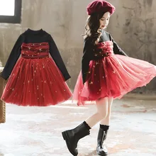 Платье трапециевидной формы для девочек, утепленная детская одежда, новые газовые платья принцессы