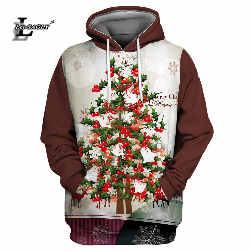 Lei-SAGLY Merry Christmas Осень Женские повседневные хипстерские толстовки Толстовка Девушка 3D Kawaii Прекрасный Санта Клаус негабаритных худи