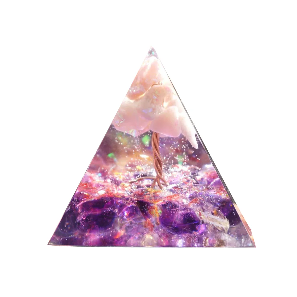 Tree of Life Orgone Pyramid Crystal Energy Orgonite Pyramid Peridot Healing Gem Stones EMF Orgonite Chakra Reiki Meditaiton Tool 