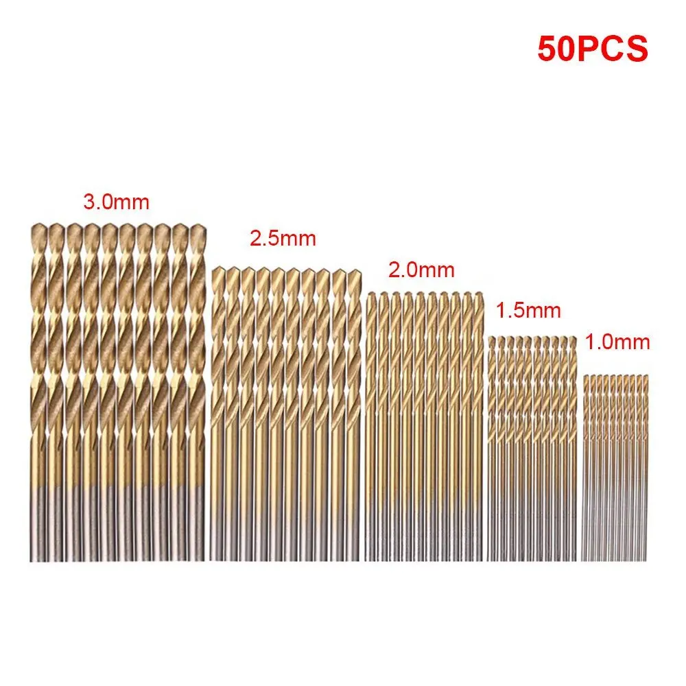 Drill-Bits-Set Titanium-Coated Steel High-Speed HSS 50pcs High-Quality 1/1.5/2-/..