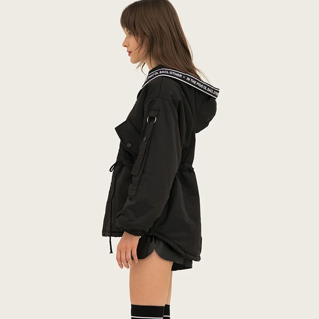 Осенние парки зимняя куртка женская с капюшоном ветрозащитная военная одежда женское большое карманное Утепленное зимнее пальто для женщин# J30