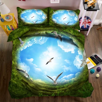 

DIY Printed Bedding Duvet Cover set Blue Sky Scenery Series Pattern Single/Double Bedding set Soft Fabric Bed Comforter sets