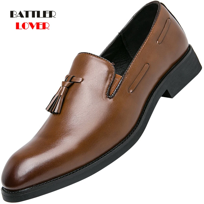 Men Genuine Leather Loafers with Bow Tie Black Casual Business Dress Shoes for Male Slip On Wedding Party Formal Shoe Size 38-48