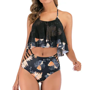 

Sexy Flower Print Swimsuit Women Halter Tube Top Bathing Suit High Cut Bikini Set Backless Beachwear Summer Brazilian Swimwear