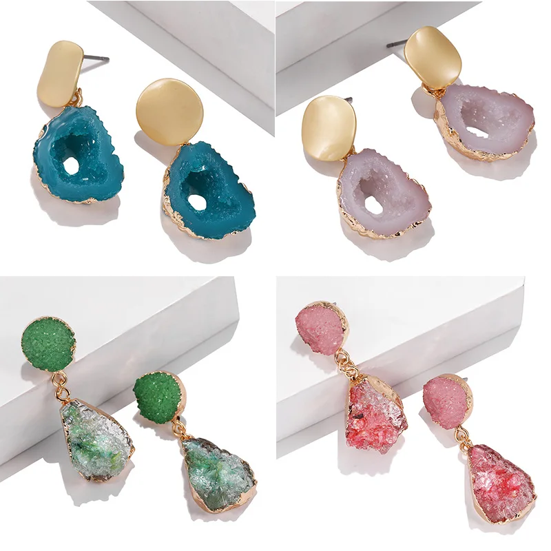 

Unique Design Resin Natural Stone Earrings Irregular Hollow Retro Bohemian Ethnic Statement Earrings Female Anniversary Jewelry
