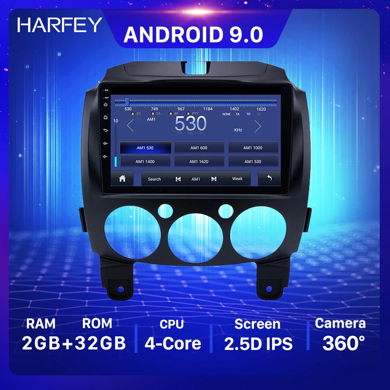 GPS навигатор Harfey Android 9 0 дюймов для MAZDA 2/Jinxiang/DE/третьего поколения 2007 2014 с Bluetooth USB Wi