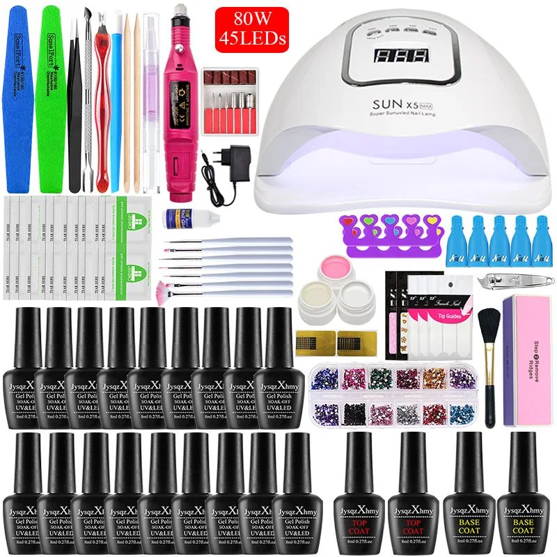 Набор для ногтей с 80/48/36 Вт Сушилка для ногтей 18/10 Гель-лак для ногтей Набор лаков, набор для ногтей, набор инструментов для пилочка для ногтей верхнее покрытие Базовое покрытие
