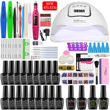 Набор для ногтей с 80/48/36 Вт Сушилка для ногтей 18/10 Гель-лак для ногтей Набор лаков, набор для ногтей, набор инструментов для пилочка для ногтей верхнее покрытие Базовое покрытие