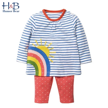 

Humor Bear Girls Clothing Suit Spring & Autumn Home Wear Pajamas Set Baby Cotton Striped Top+ Dot Pants 2Pcs Girls Clothing Sets